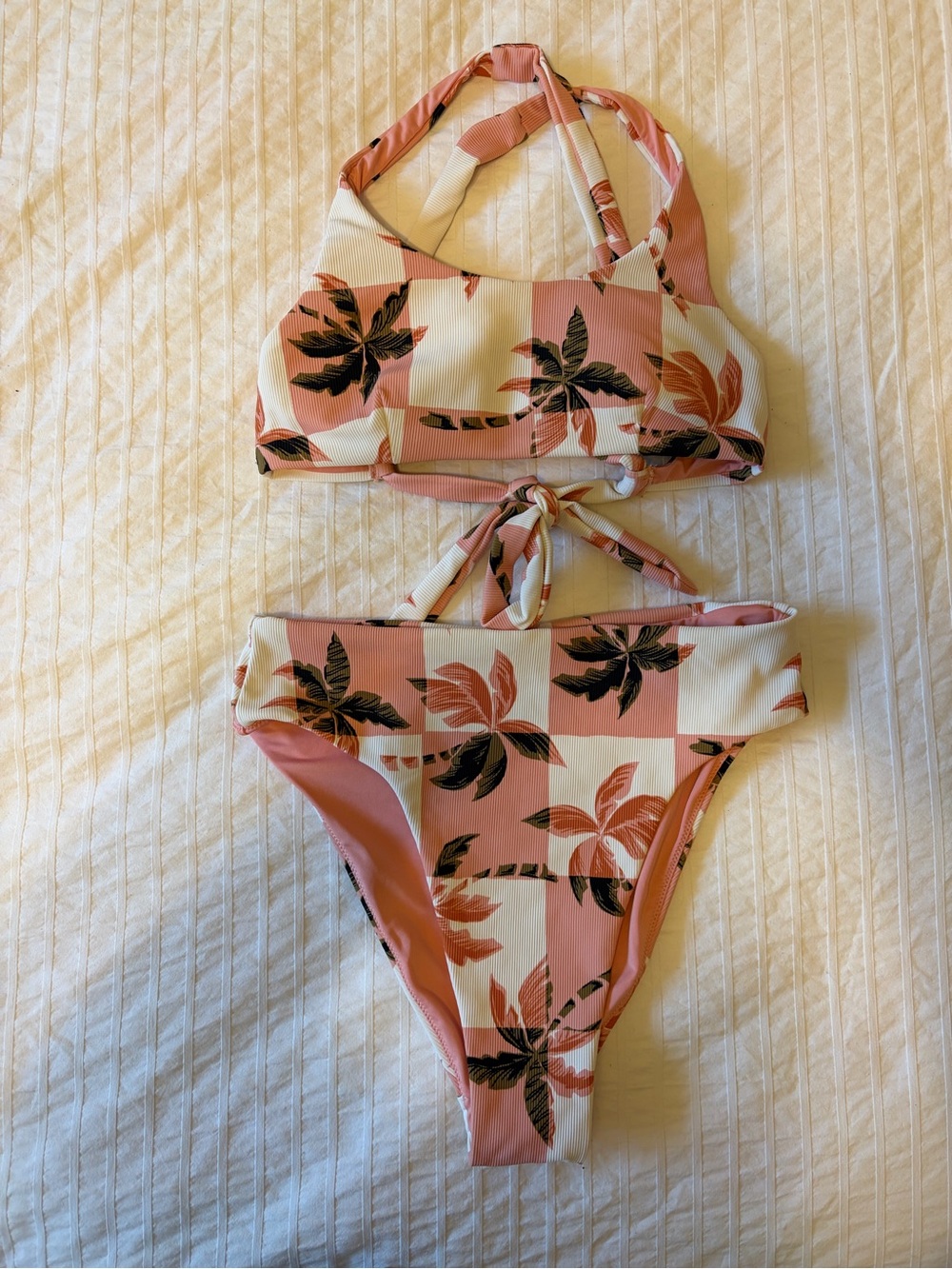 EVERYDAY SUNDAY- matching bikini in a pick check/palm print